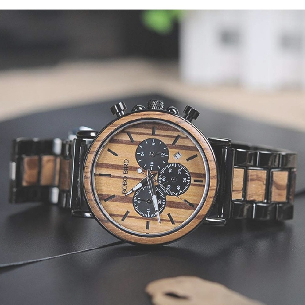 Wooden Men's Stainless Steel Wristwatch - Picture 4 of 5